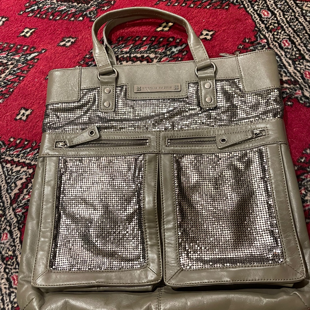 Bcbg Maxazria Women's Leather Metallic Mesh, Taupe Grey Tote Bag